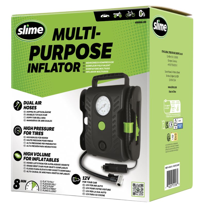 IWH Slime Multi-Purpose compressor, 0-7 bar, 12V adapter, LED light